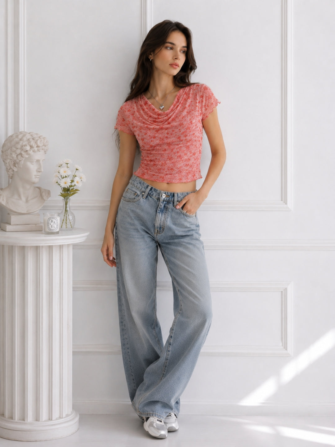 Women Cowl Neck Printed Crop Top