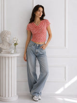 Women Cowl Neck Printed Crop Top