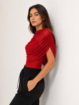 Clobug Women Cape Sleeve Boat Neck Top