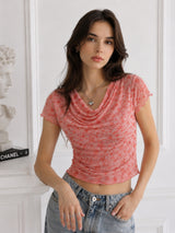 Women Cowl Neck Printed Crop Top