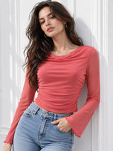 Clobug Women Pink Full Sleeve Cowl Neck Top