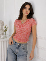 Women Cowl Neck Printed Crop Top