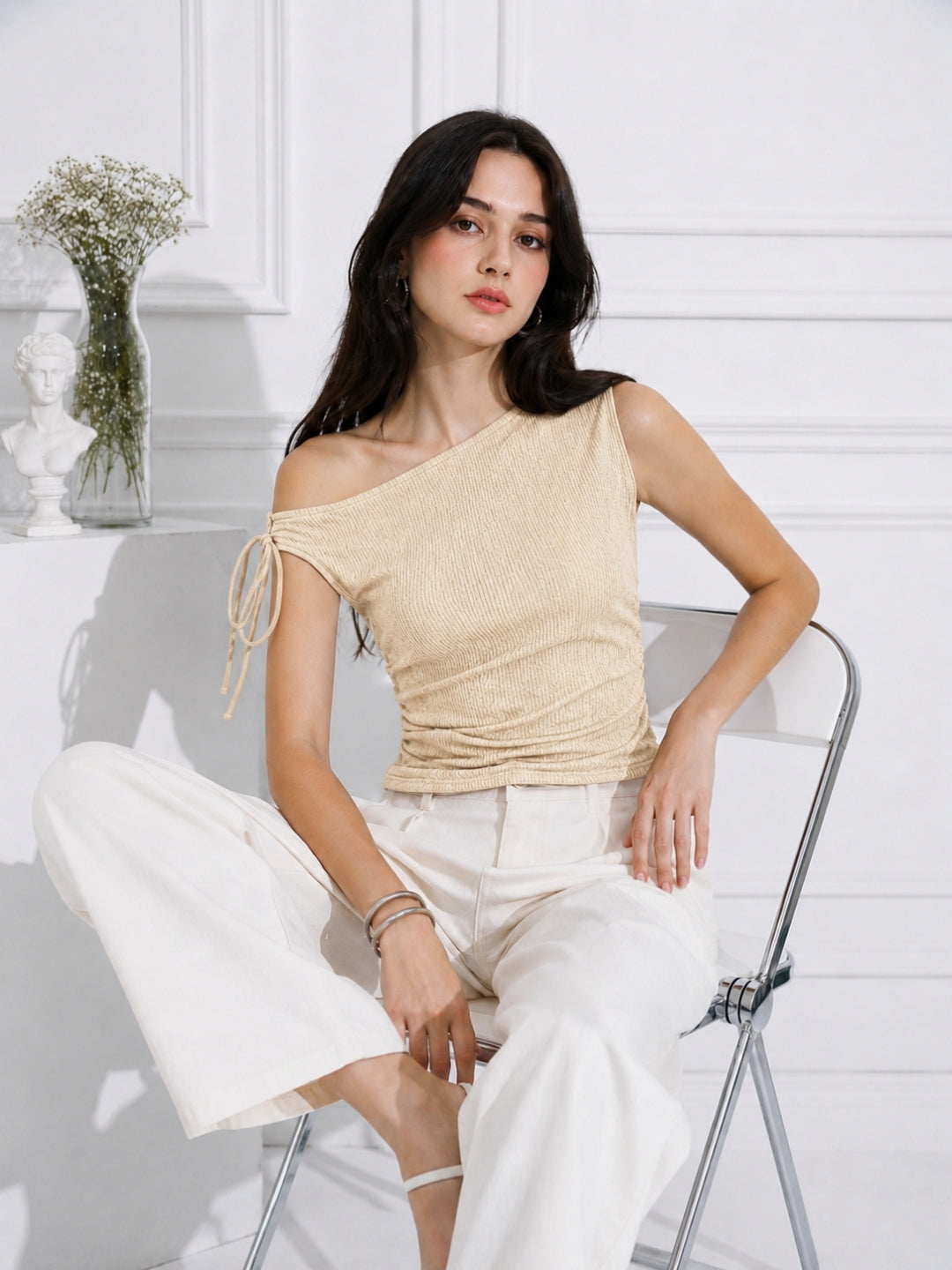 Women's Maroon One Shoulder Tie-up Top