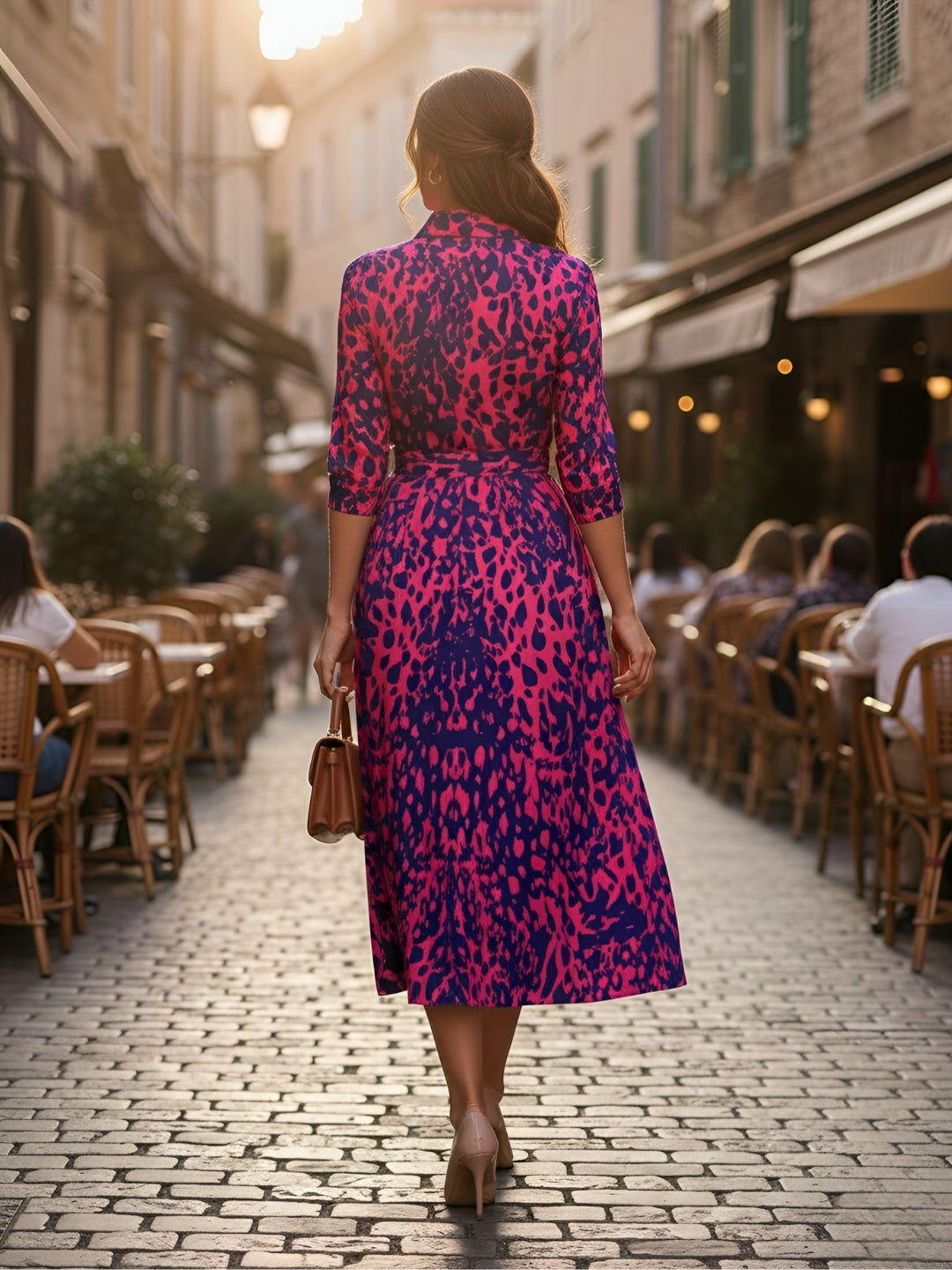 Clobug Blue & White Printed Wrap Midi Dress