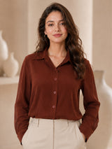 Clobug Casual  Textured Brown  Shirt With Full Sleeve