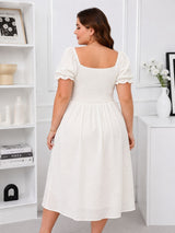 Women's Plus Size White Dobby Fit & Flare Midi Dress