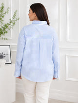 Women's Plus Size Blue & White Vertical Stripes Casual Shirt