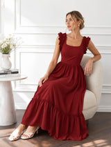 Women’s Cotton BlendMaroon Flare Maxi Dress