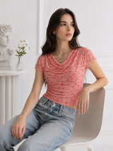 Women Cowl Neck Printed Crop Top