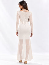 Women Solid Draped Cowl Neck Full Sleeve Bodycon Maxi Dress