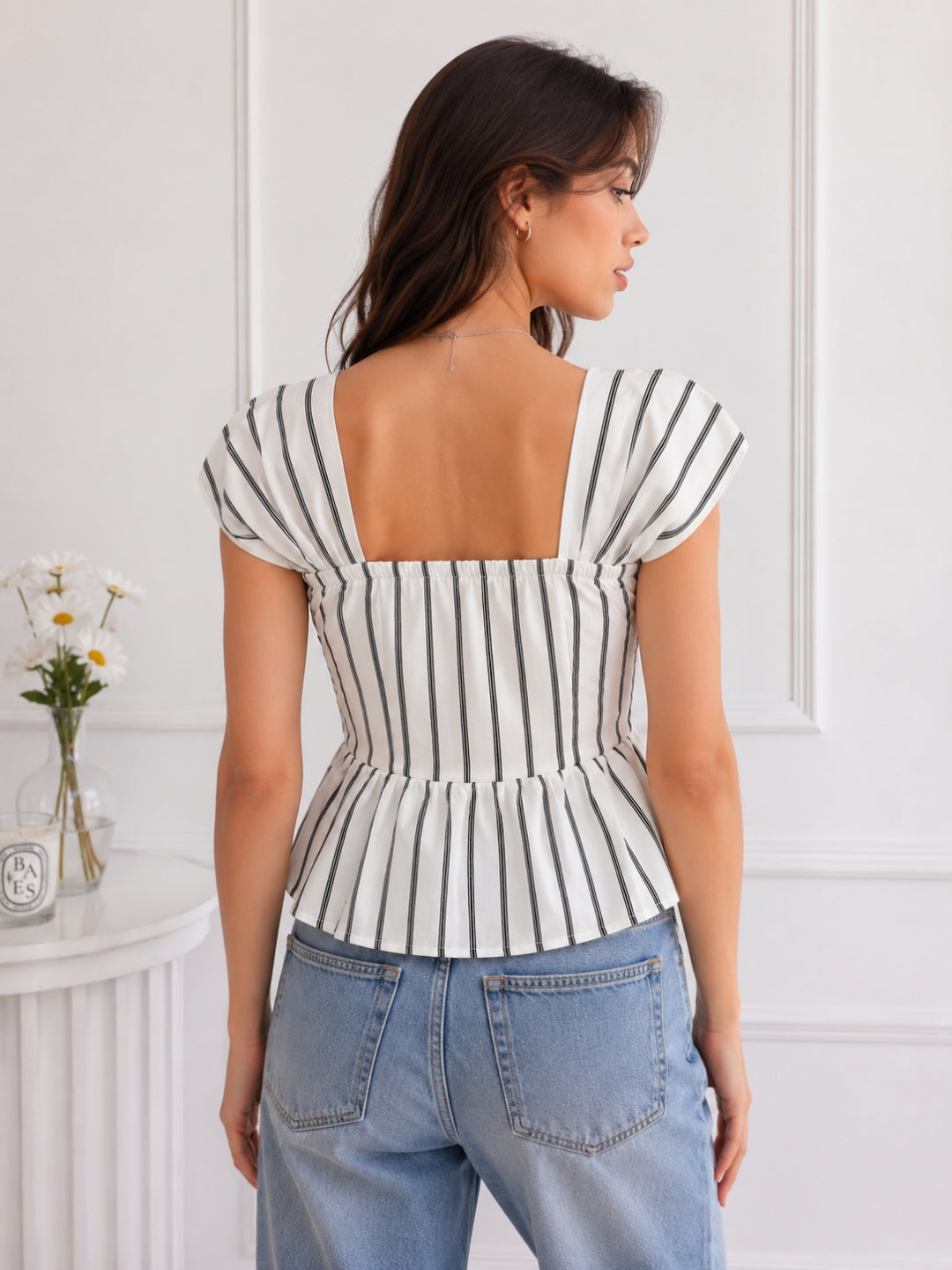 Women's White Stripe Top