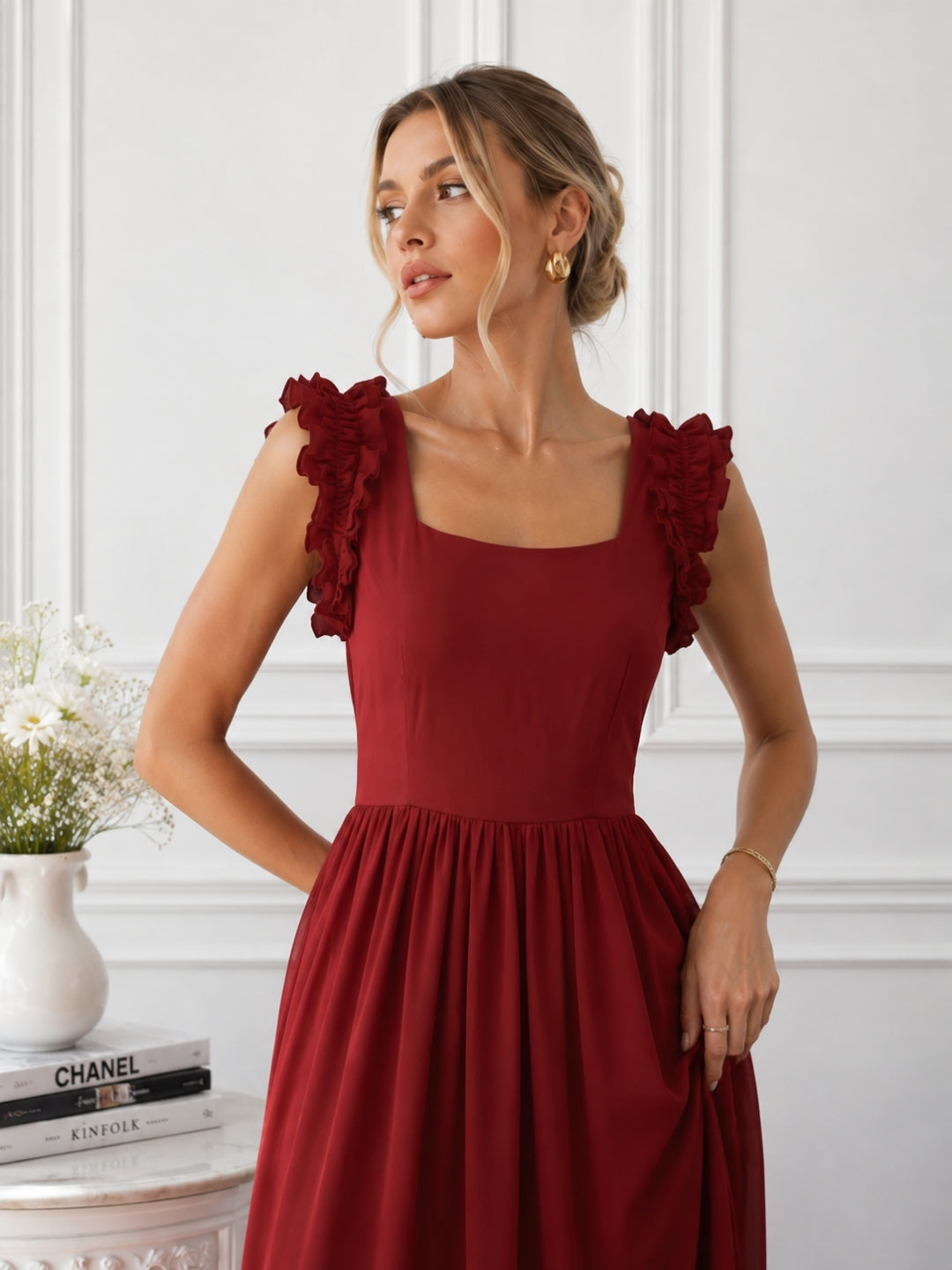Women’s Cotton BlendMaroon Flare Maxi Dress