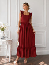 Women’s Cotton BlendMaroon Flare Maxi Dress
