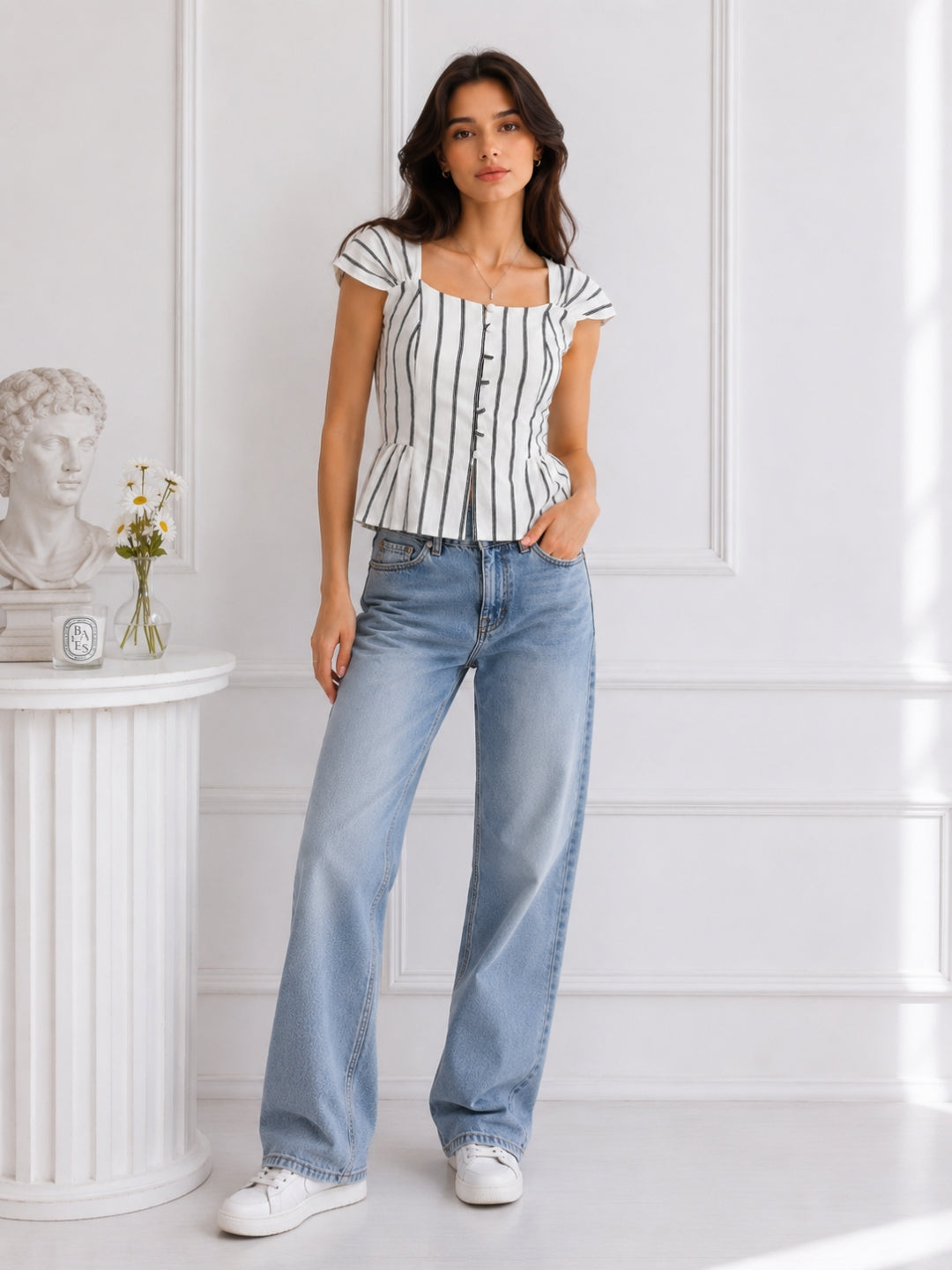 Women's White Stripe Top