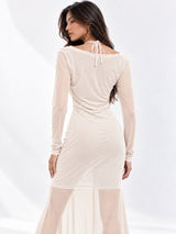 Women Solid Draped Cowl Neck Full Sleeve Bodycon Maxi Dress
