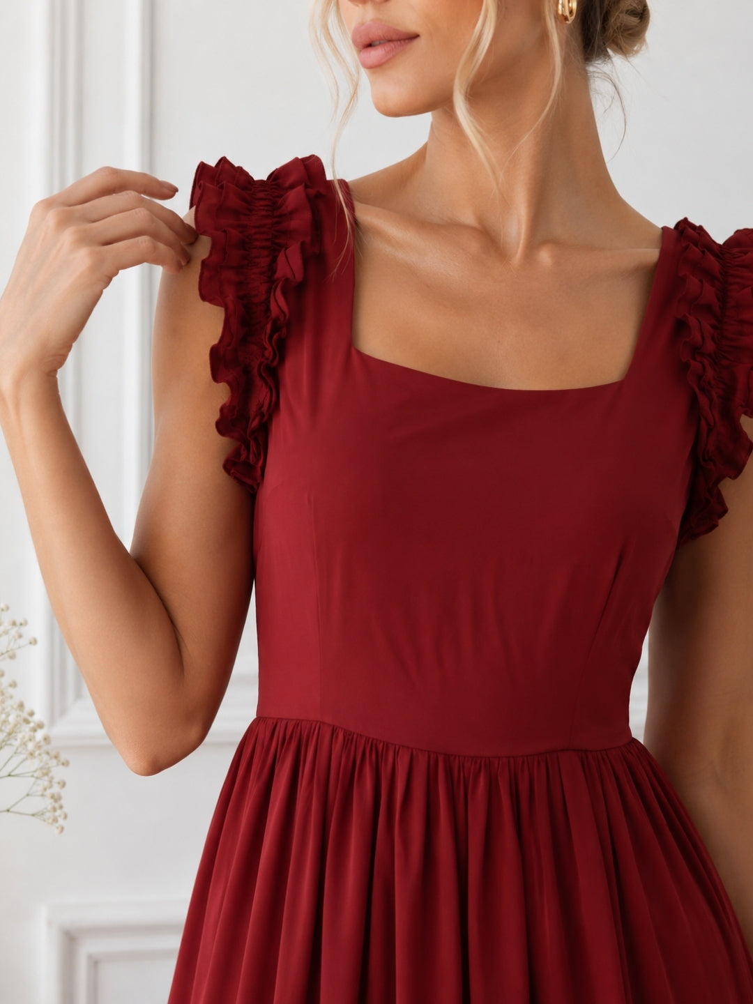 Women’s Cotton BlendMaroon Flare Maxi Dress