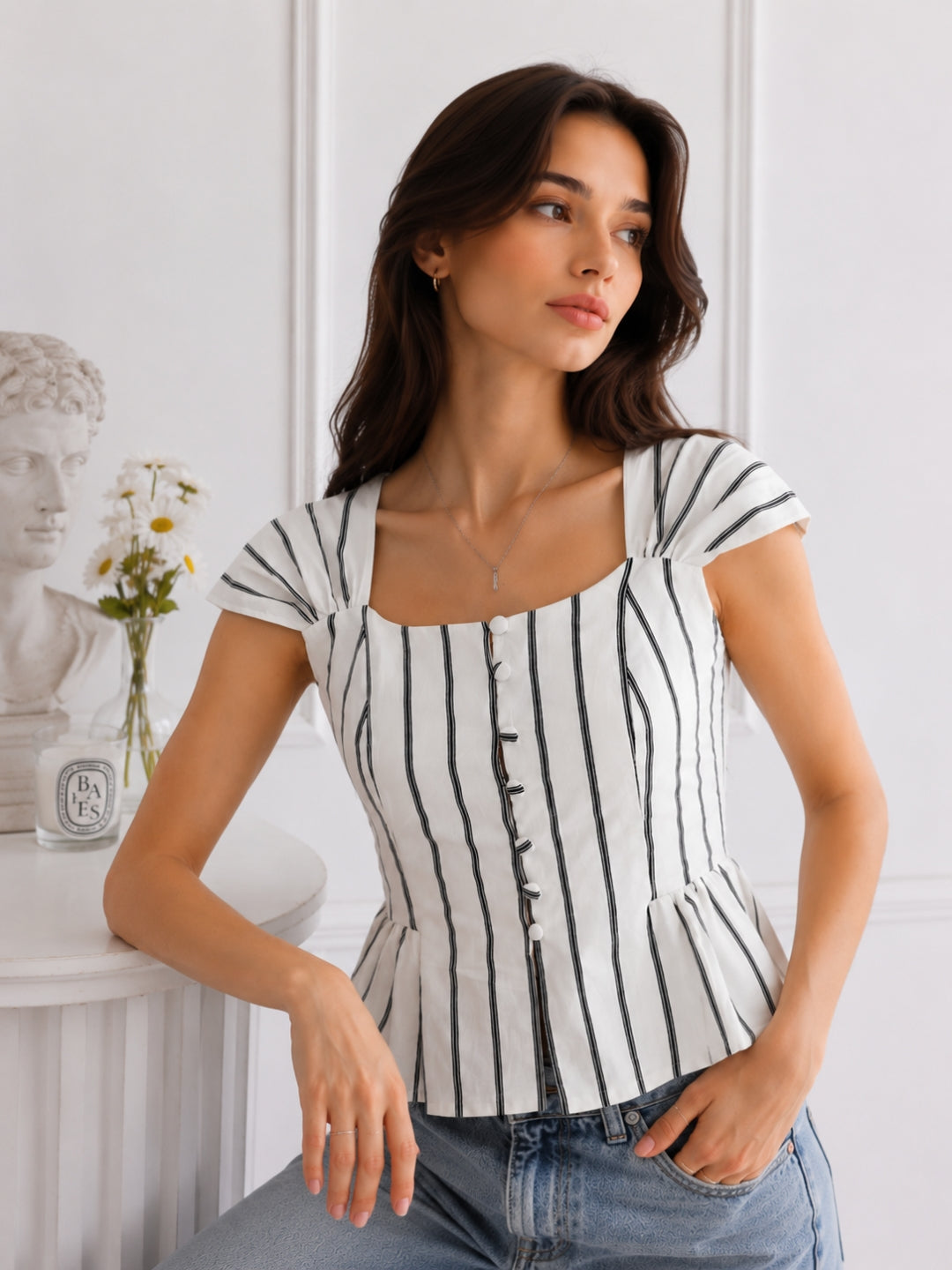 Women's White Stripe Top