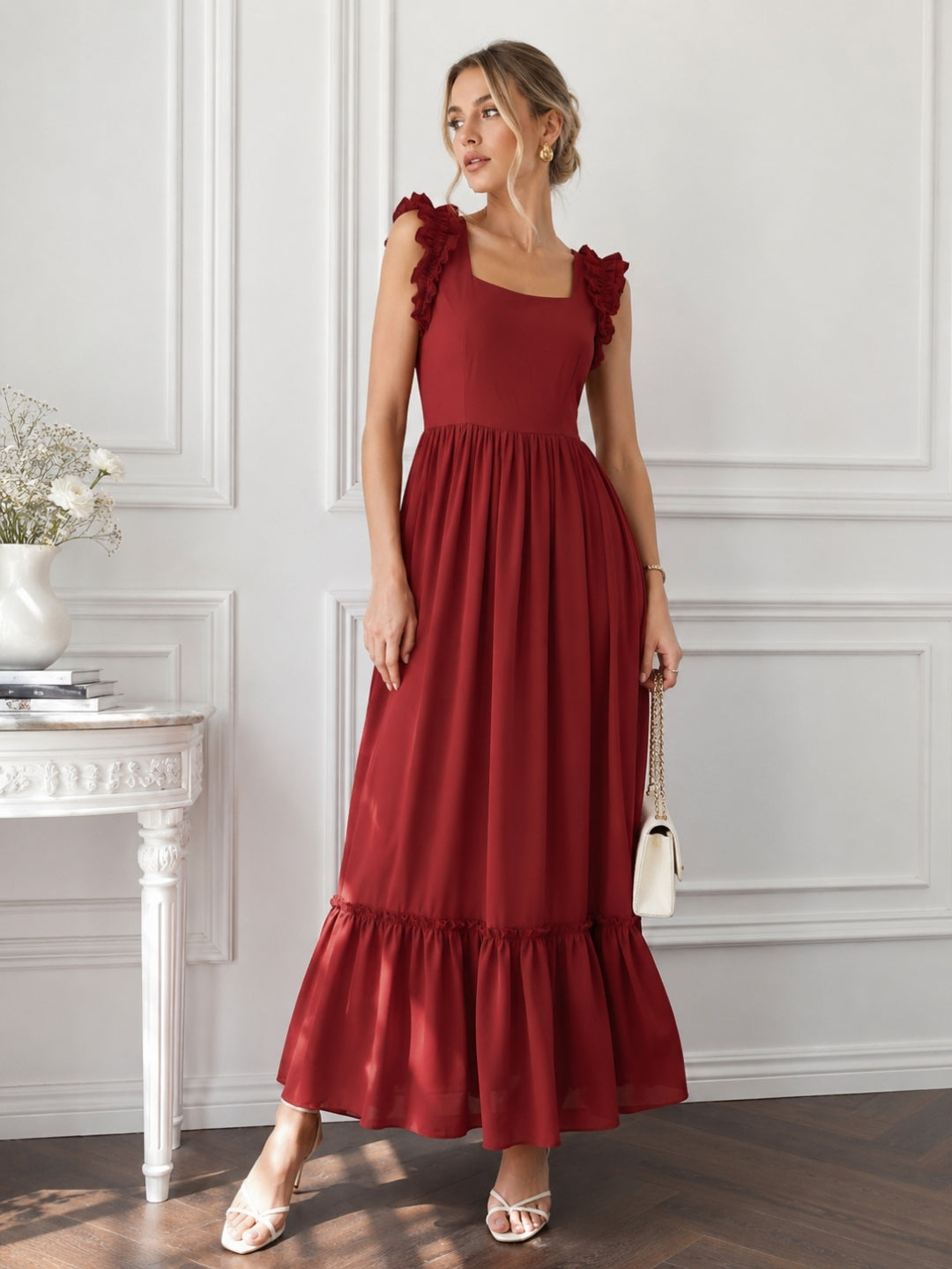 Women’s Cotton BlendMaroon Flare Maxi Dress