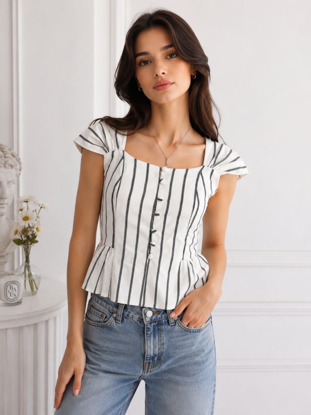 Women's White Stripe Top