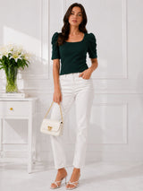 Women's Green Square Neck Top
