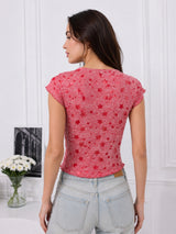Women Cowl Neck Printed Crop Top
