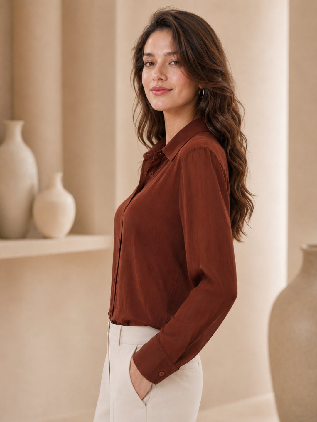 Clobug Casual  Textured Brown  Shirt With Full Sleeve
