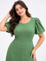 Women’s Polyester Plus Size Green Back Tie-up Dress