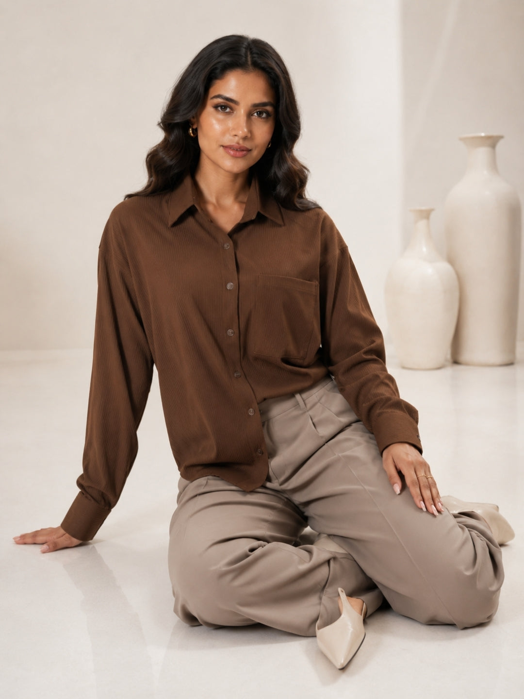 Clobug Textured Shirt With Full Sleeve & Point Collar