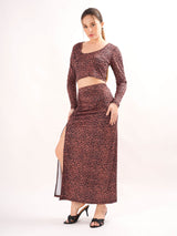 Animal Print Brown Slit Cord Set