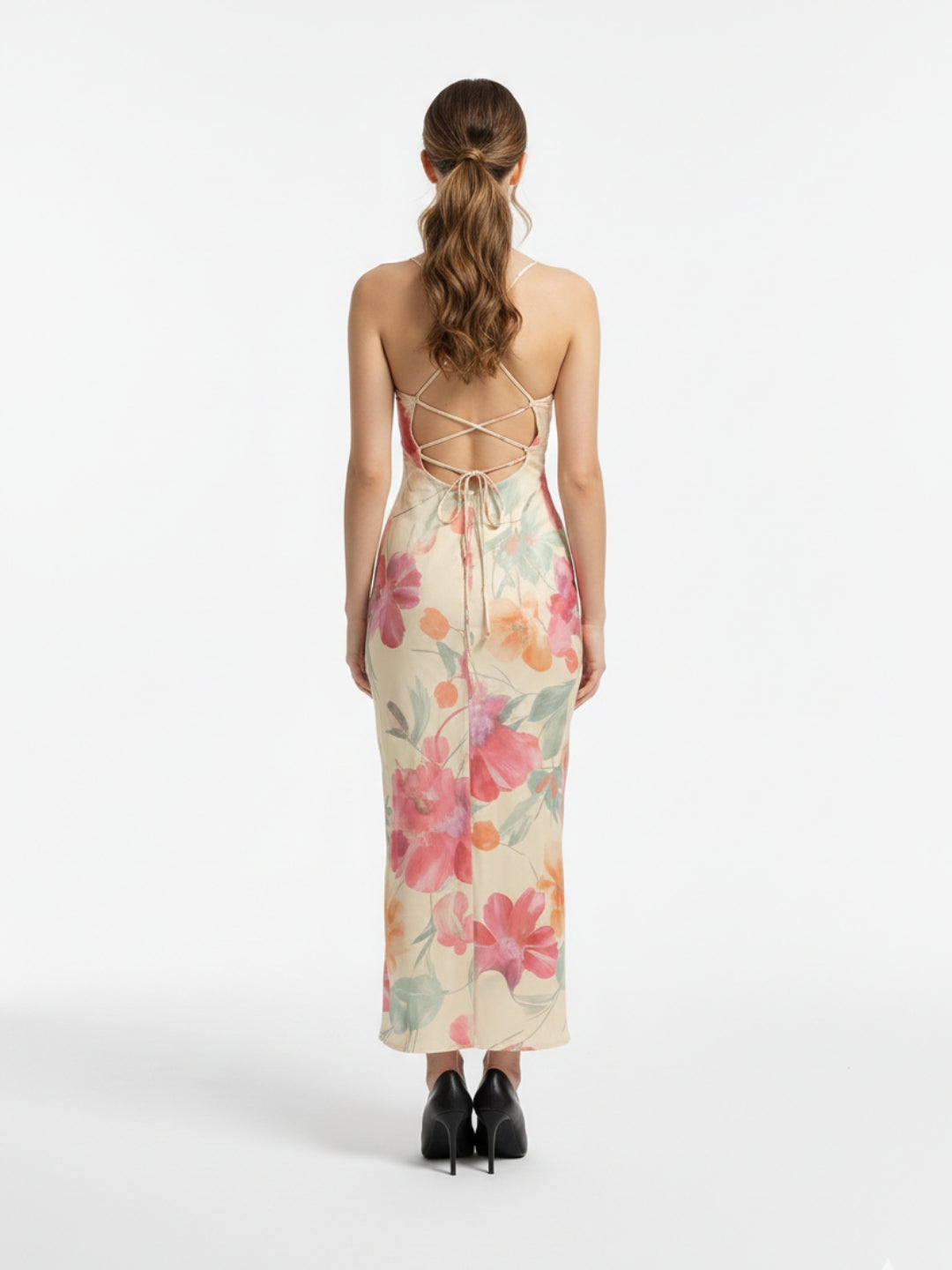 Clobug Elegant Floral Backless Maxi Dress – Slim Fit Summer Evening Dress