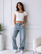 Women's White Scoop Neck Crop Top
