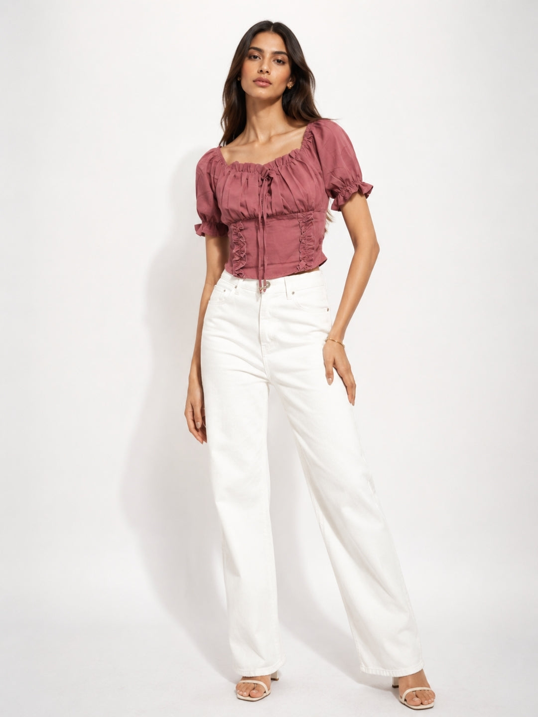 Clobug Women Square Neck Short Sleeve Crop Top