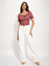 Clobug Women Square Neck Short Sleeve Crop Top