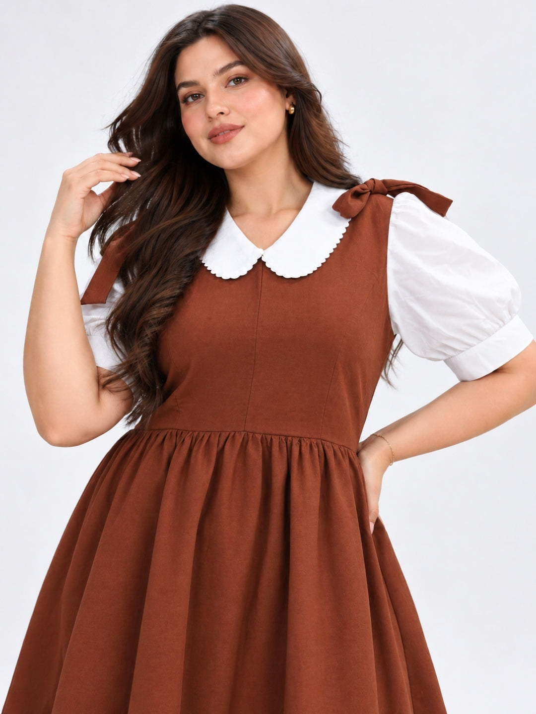 Women's Brown Plus Size Midi Dress