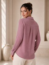 Clobug Women Pink Full Sleeve Oversized Textured Shirt