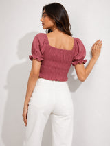 Clobug Women Square Neck Short Sleeve Crop Top