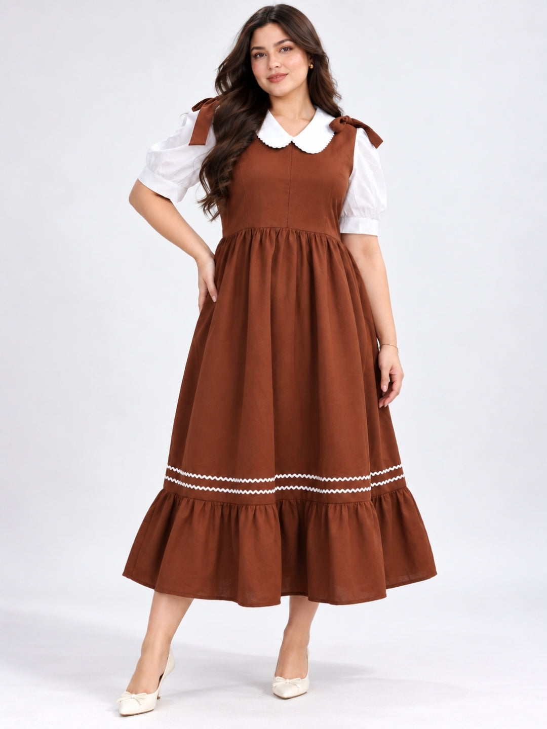 Women's Brown Plus Size Midi Dress