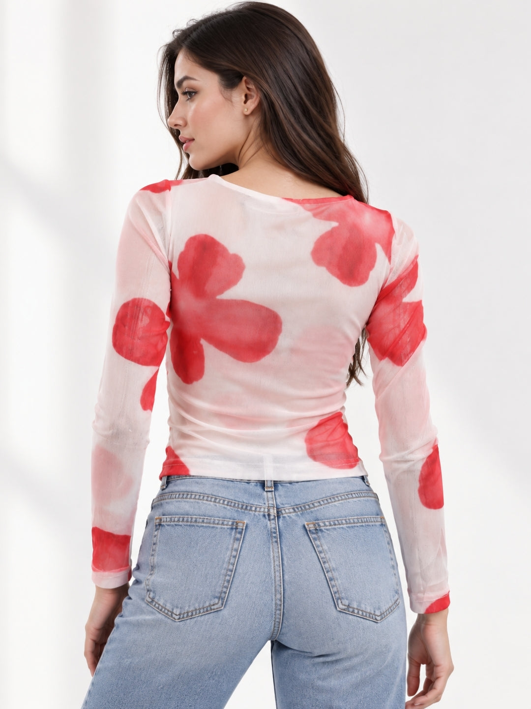 Clobug Women Full Sleeve Big Floral Print Top