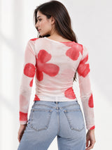 Clobug Women Full Sleeve Big Floral Print Top