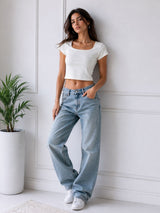 Women's White Scoop Neck Crop Top