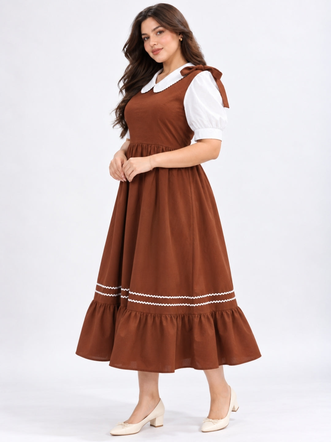 Women's Brown Plus Size Midi Dress