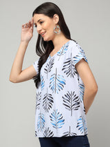 Clobug Stylish Printed Round Neck Top for Women – Trendy Summer Top