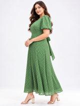 Women’s Polyester Plus Size Green Back Tie-up Dress