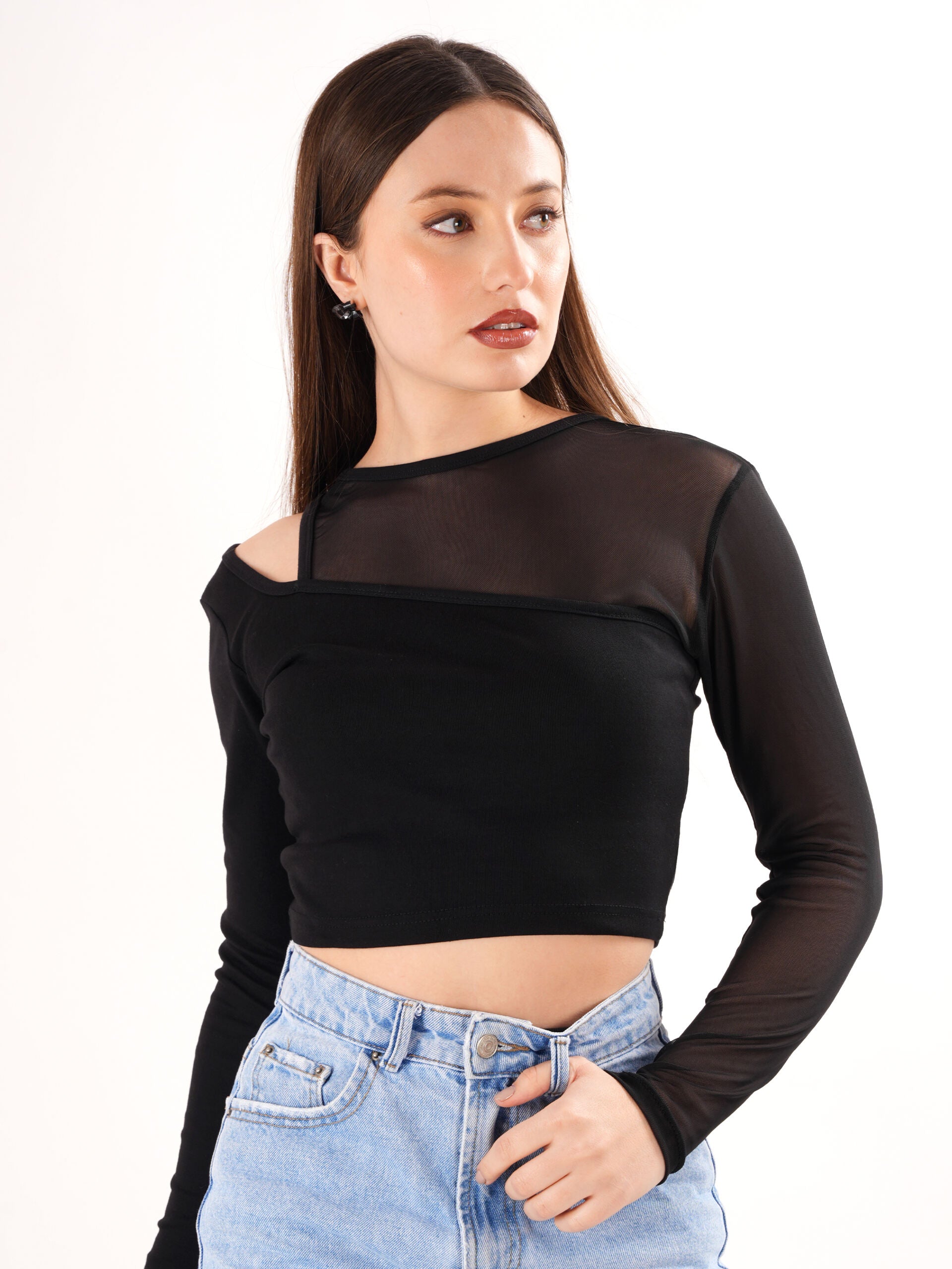 Black Sheer Assymetrical Top