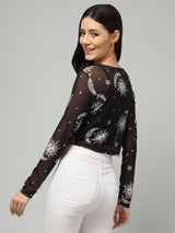 Clobug Stylish Printed Sheer Top for Women – Trendy Summer Top