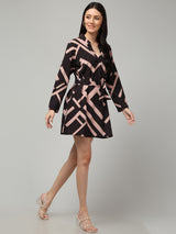 Clobug Women's Geometric Print Tie-Waist Dress