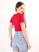 Red Square Neck Regular Top