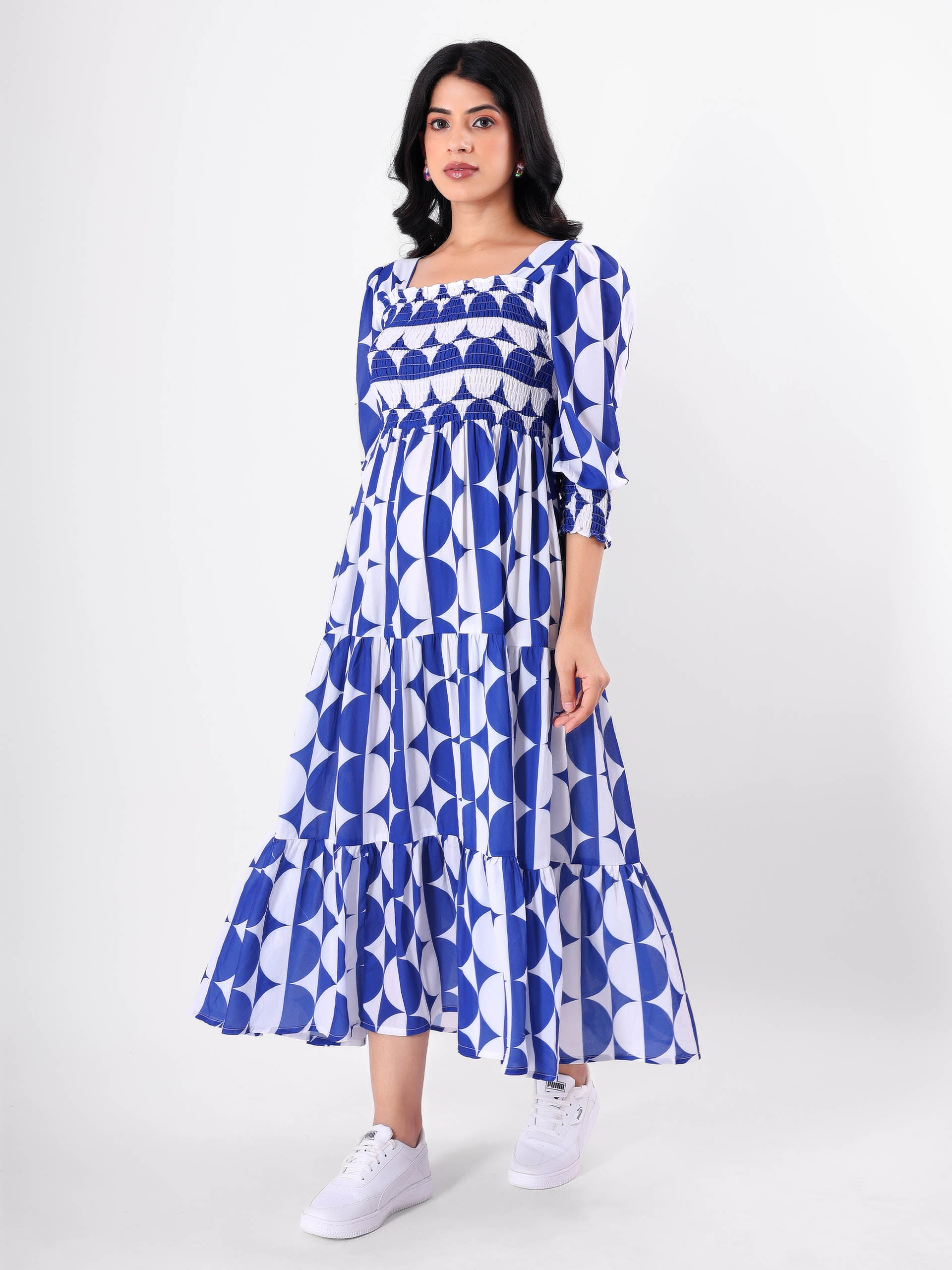 Geometrical Print Flowy Midi Dress