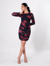 Marble Print Bodycon With Full Sleeve & Round Neck