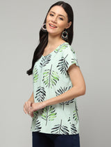 Clobug Stylish Printed Round Neck Top for Women – Trendy Summer Top